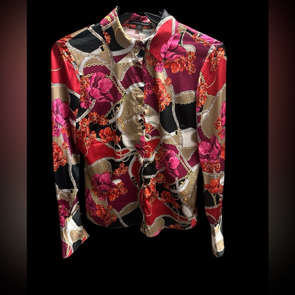 Boston Proper Buttoned Front Floral Print Shirt